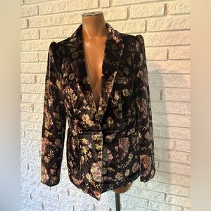 Rebecca Taylor Black Floral Velvet Blazer